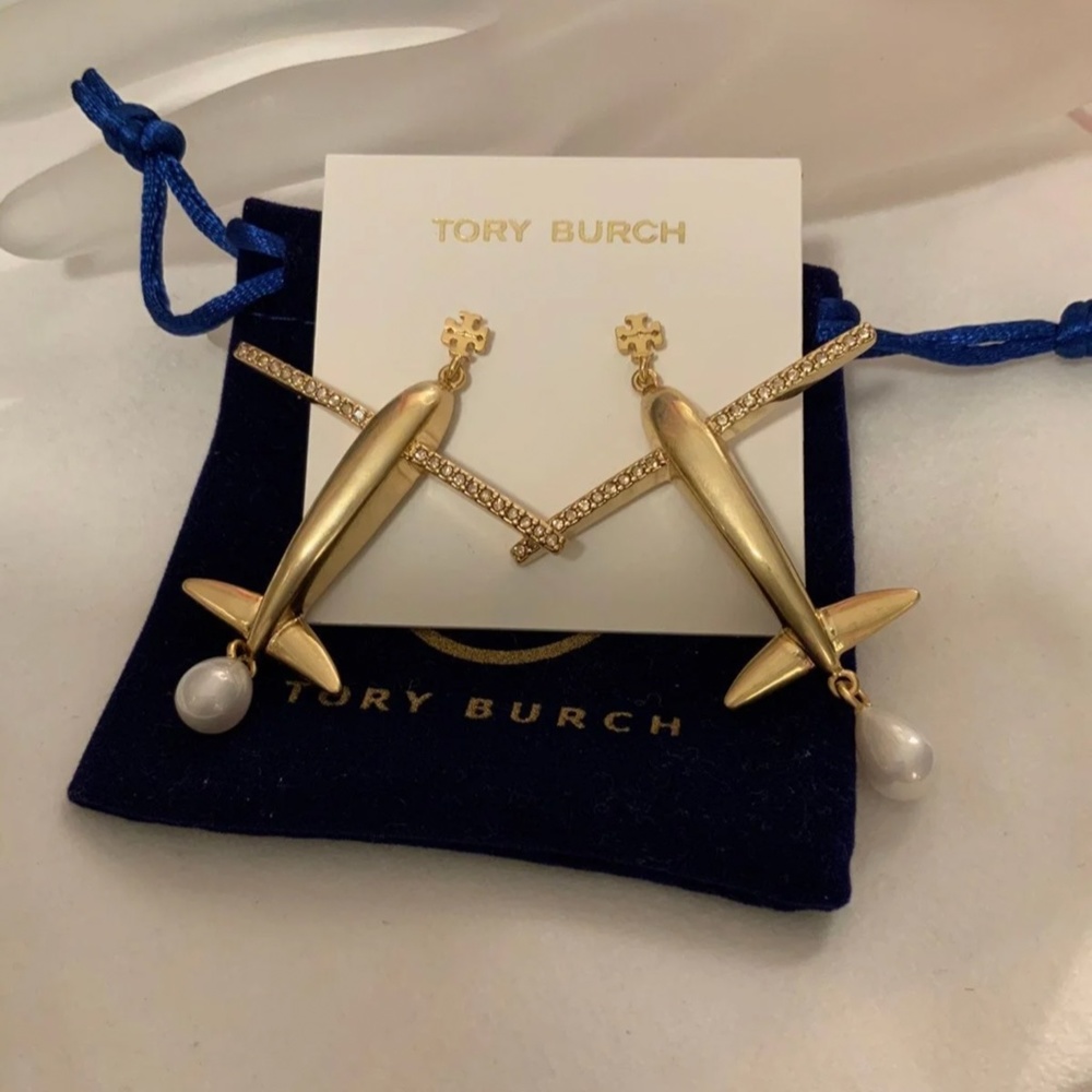 Tory Burch glitter pearl airplane earrings - Picture 7 of 9
